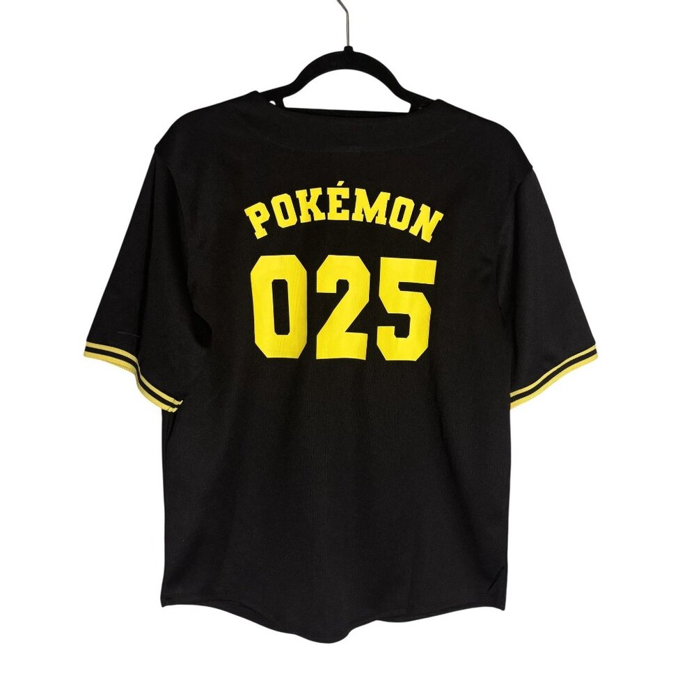 Kids Pokemon Pikachu Baseball Jersey Black & Yellow LG - Picture 2 of 6